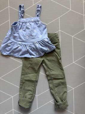 Old Navy|Baby girl/toddler set,Light Blue Nautical sailboat Tank & Olive jeans•